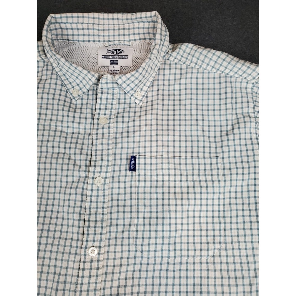 Aftco Mens Short Sleeve Plaid Button Down Fishing Shirt Large Stretch